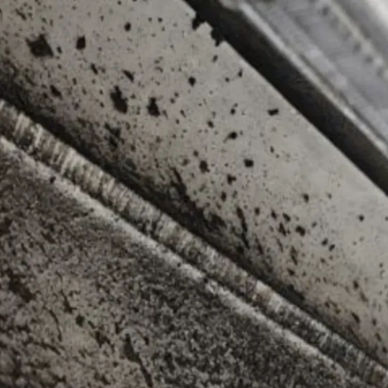 The blower housing inside a mini split, black with mold and speckled buildup